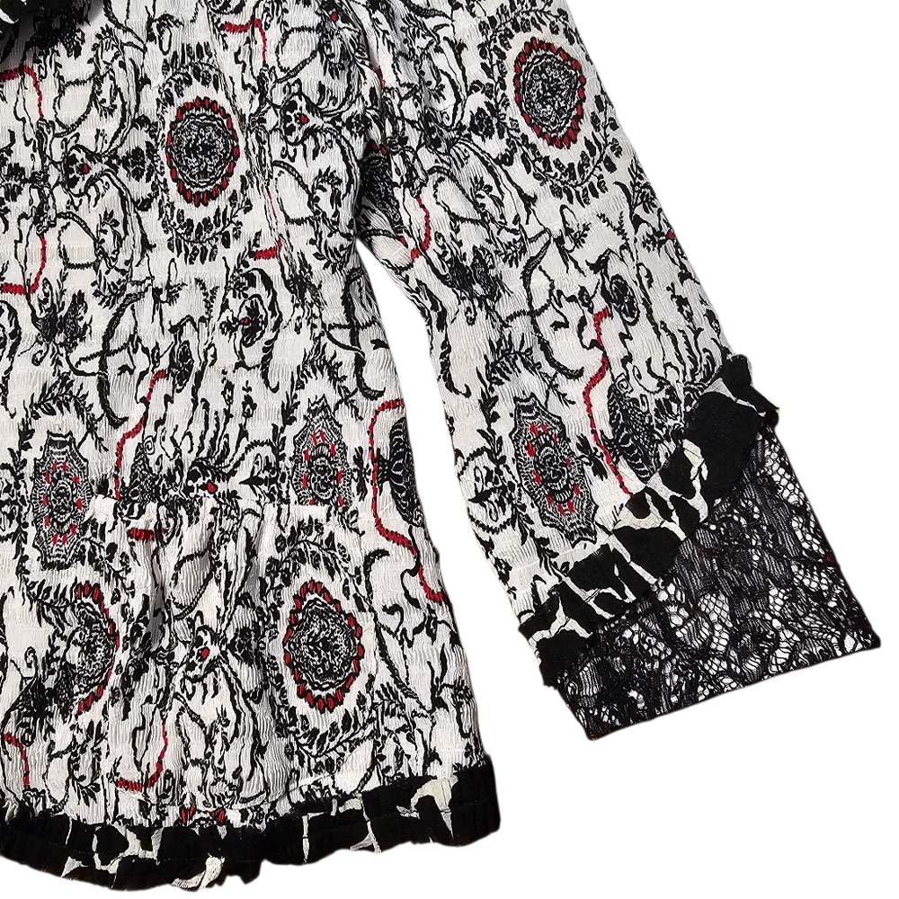 Alberto Makali Boho Lace Trim Medallion Jacket Crinkle Knit Art-To-Wear Y2K XL - Picture 8 of 15